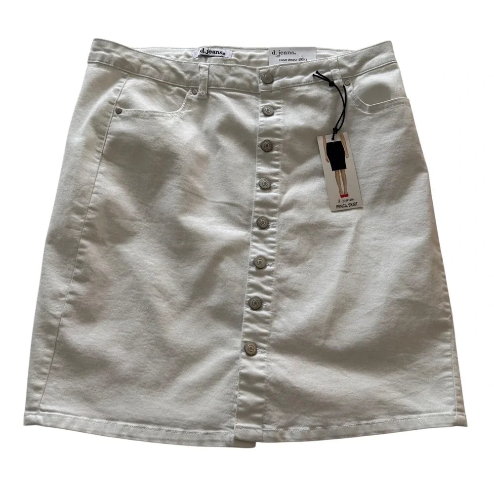 d.jeans White Button Front High Waist Pencil Skirt Modern Fit‎ Size 12 NWT